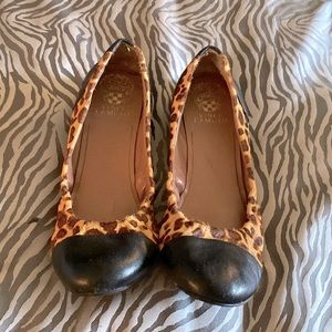 Vince Camuto black and animal print ballet flat